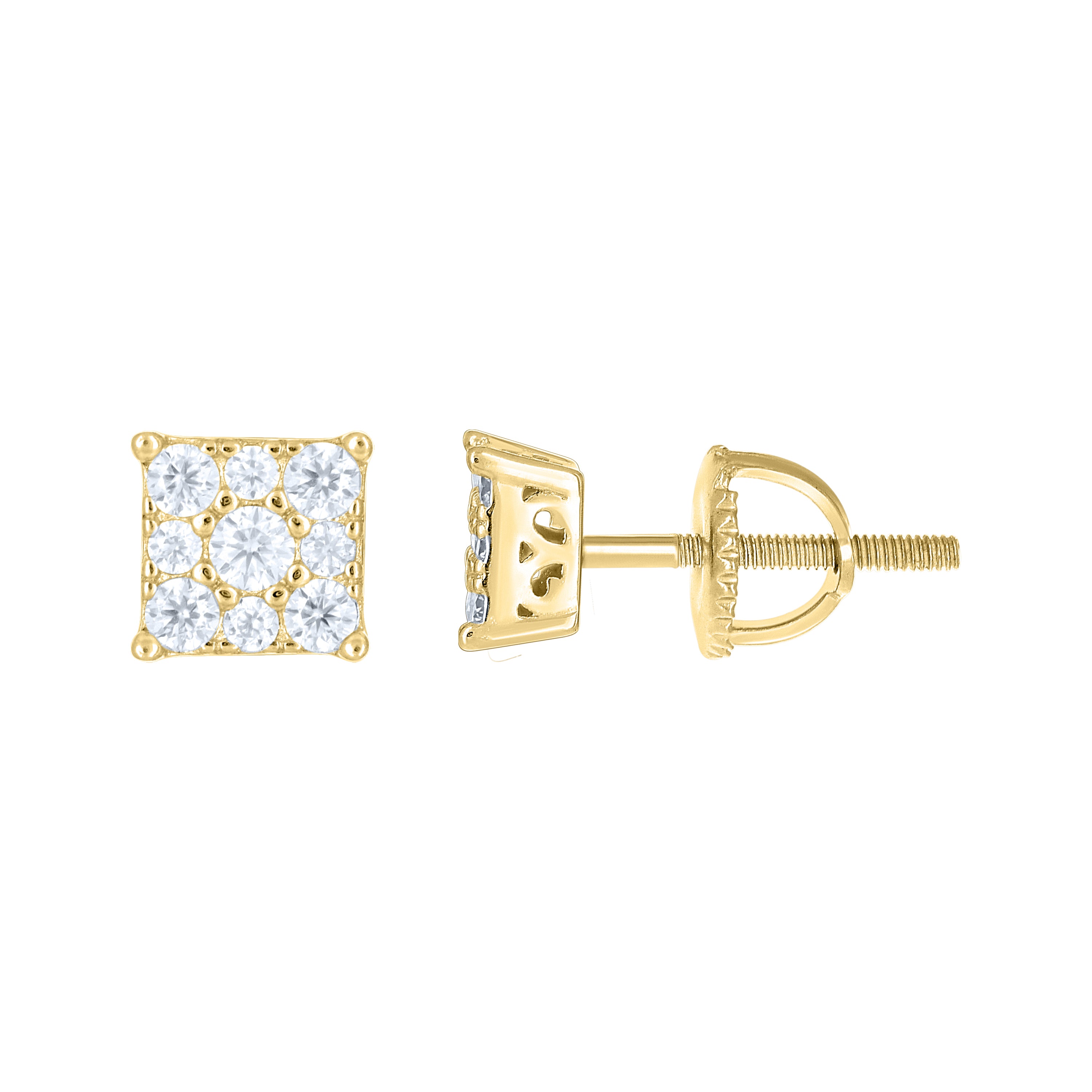 925 Sterling Silver Yellow-Tone Unisex Round 0.53ct Moissanite Square Fashion Stud Earrings