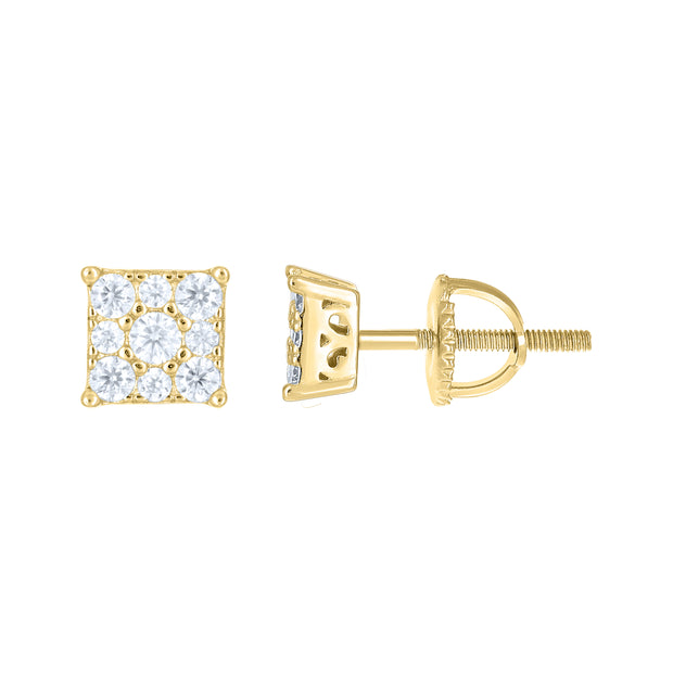925 Sterling Silver Yellow-Tone Unisex Round 0.53ct Moissanite Square Fashion Stud Earrings