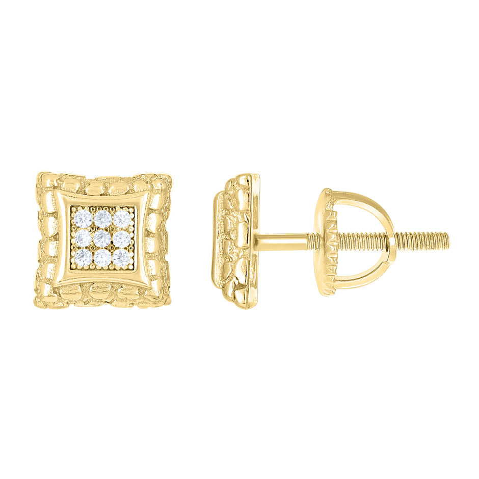 925 Sterling Silver Yellow-Tone Womens Round 0.09ct Moissanite Nugget Square Fashion Stud Earrings