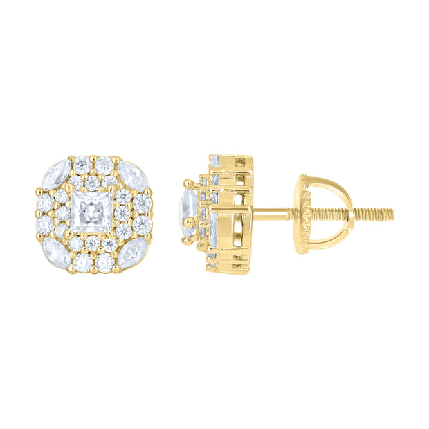 925 Sterling Silver Yellow-Tone Womens Round Marquise/Princess-cut 0.35ct, 0.93ct Moissanite Square Fashion Stud Earrings