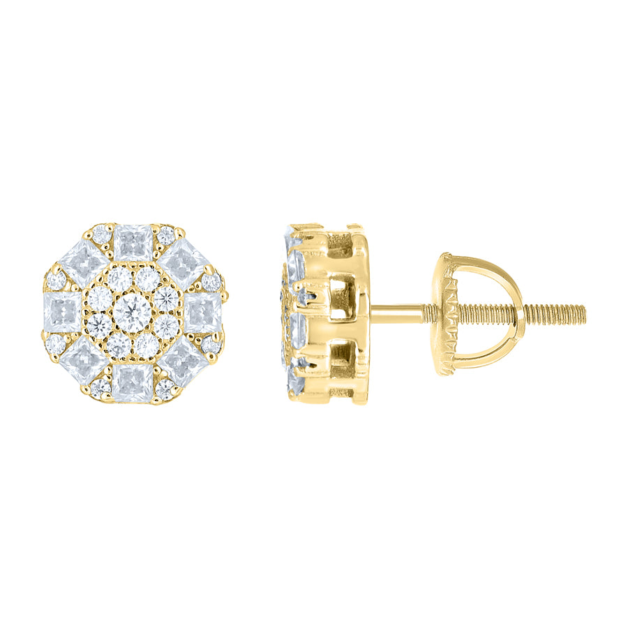 925 Sterling Silver Yellow-Tone Womens Round Princess-cut 0.31ct, 0.91ct Moissanite Round Fashion Stud Earrings