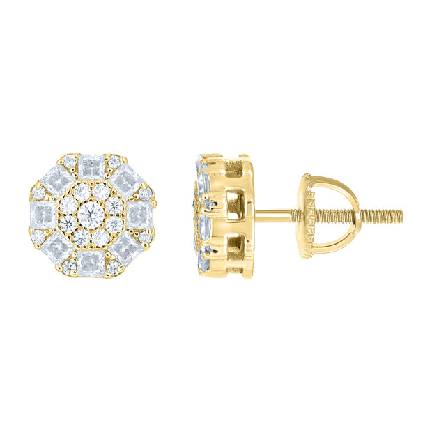 925 Sterling Silver Yellow-Tone Womens Round Princess-cut 0.31ct, 0.91ct Moissanite Round Fashion Stud Earrings