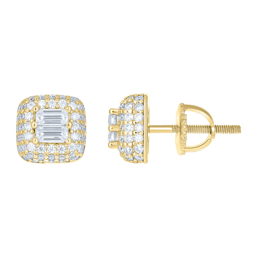 925 Sterling Silver Yellow-Tone Unisex Round Baguette 0.96ct, 0.56ct Moissanite Square Fashion Stud Earrings