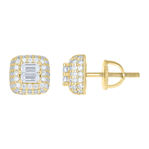 925 Sterling Silver Yellow-Tone Unisex Round Baguette 0.96ct, 0.56ct Moissanite Square Fashion Stud Earrings