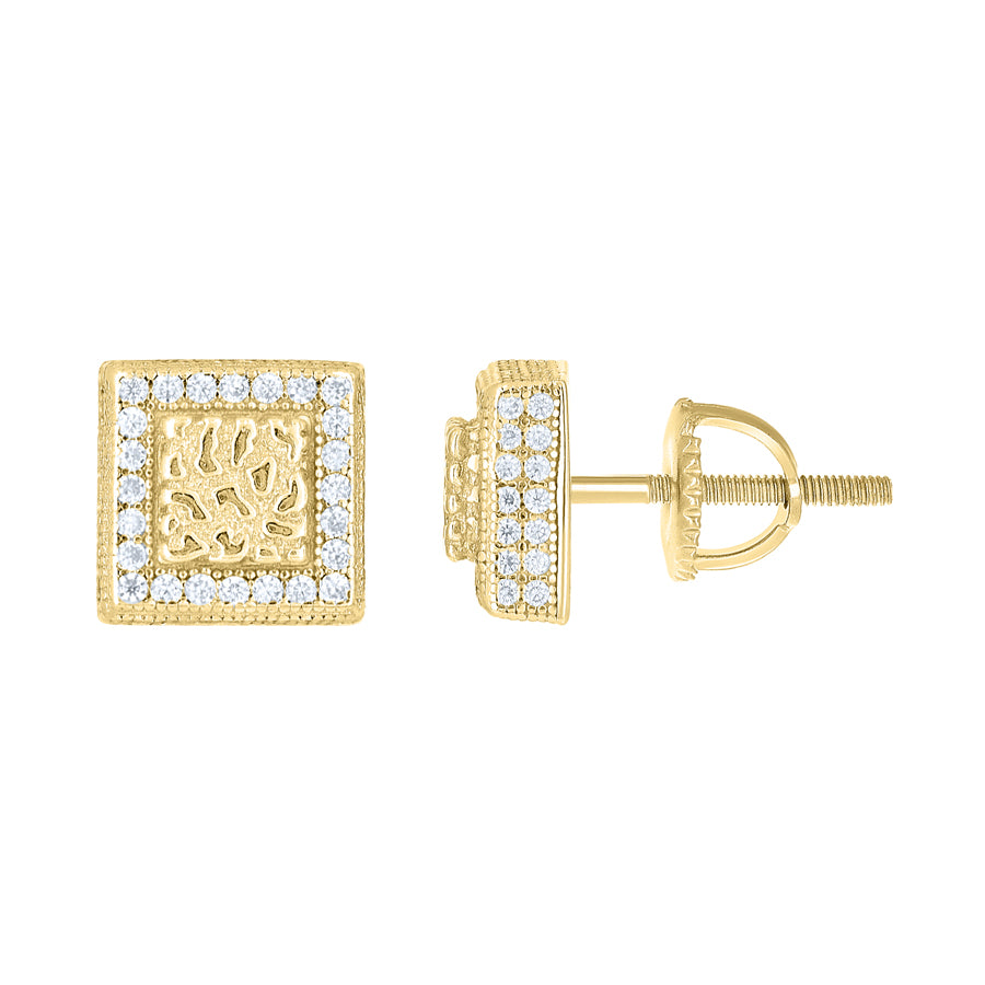 925 Sterling Silver Yellow-Tone Womens Round 0.82ct Moissanite Square Fashion Stud Earrings