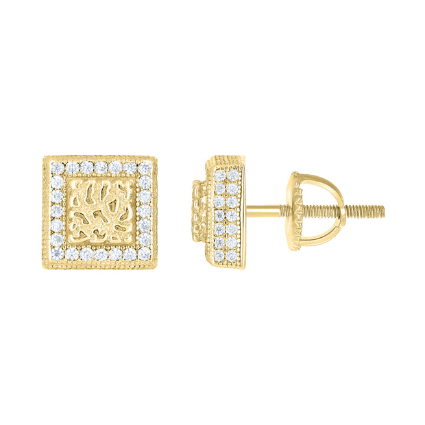 925 Sterling Silver Yellow-Tone Womens Round 0.82ct Moissanite Square Fashion Stud Earrings