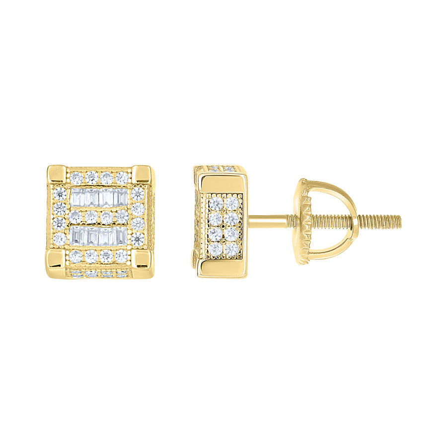 925 Sterling Silver Yellow-Tone Unisex Round Baguette 0.54ct, 0.30ct Moissanite Square Fashion Stud Earrings