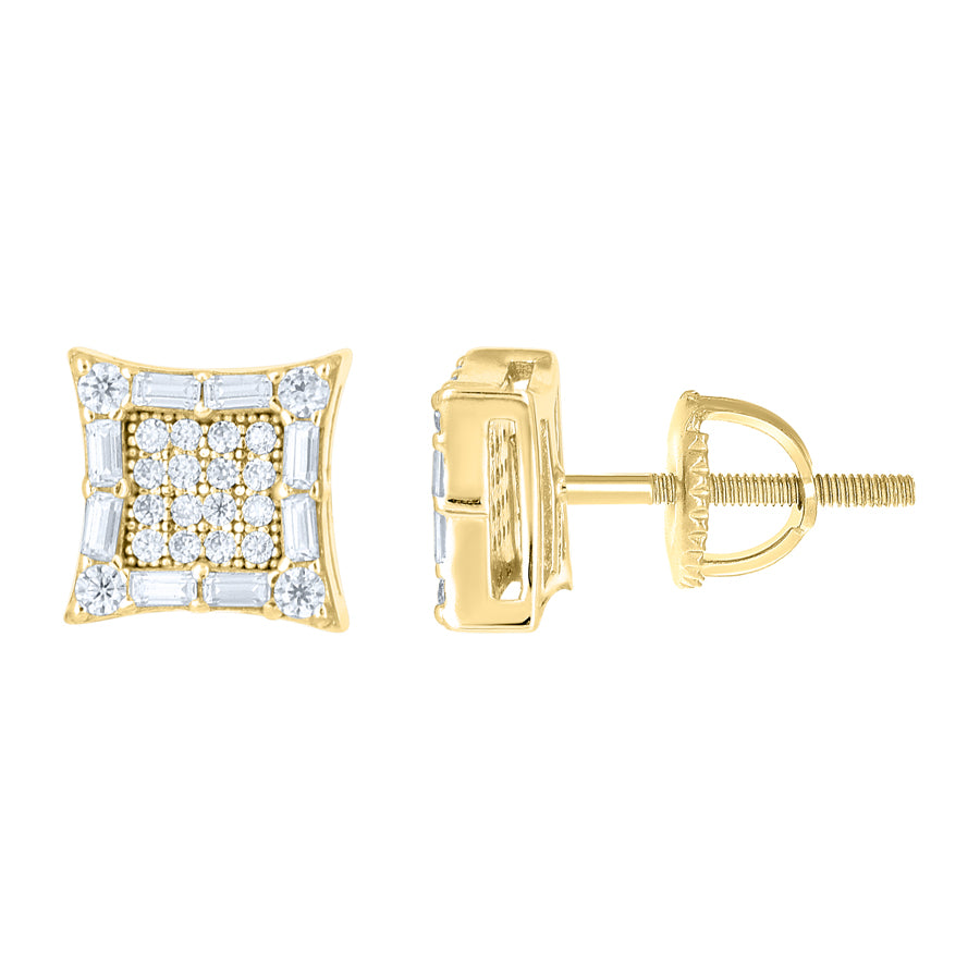 925 Sterling Silver Yellow-Tone Unisex Round Baguette 0.31ct, 0.44ct Moissanite Square Fashion Stud Earrings