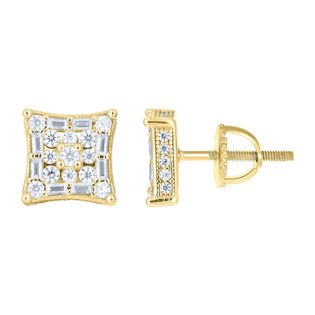 925 Sterling Silver Yellow-Tone Unisex Round Baguette 0.68ct, 0.44ct Moissanite Square Fashion Stud Earrings