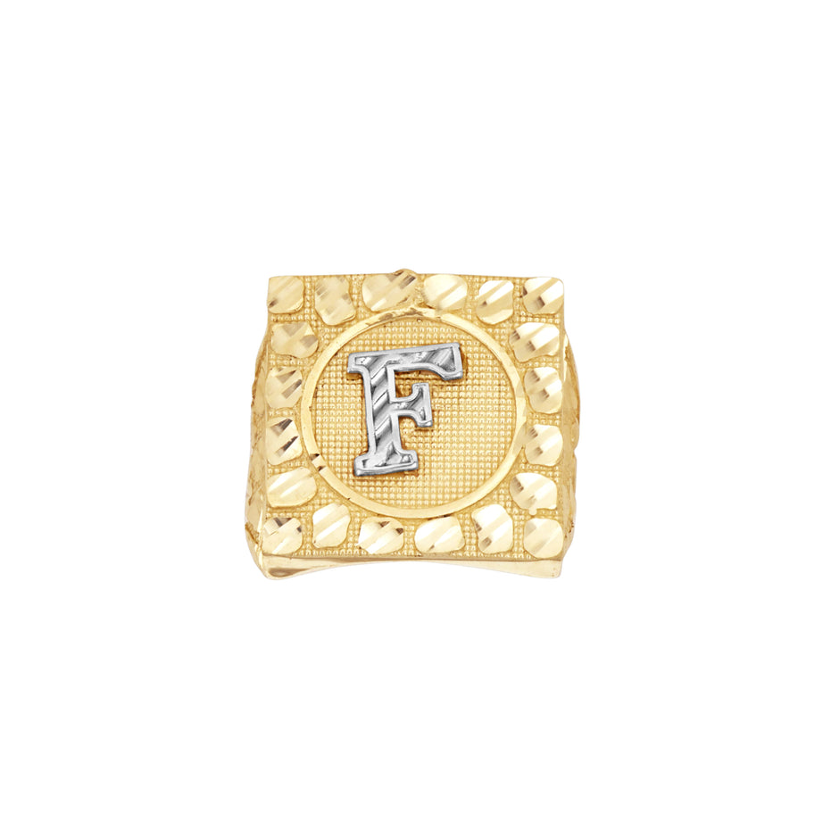 10kt Two-Tone Gold Unisex Initial Alphabet F Nugget Ring