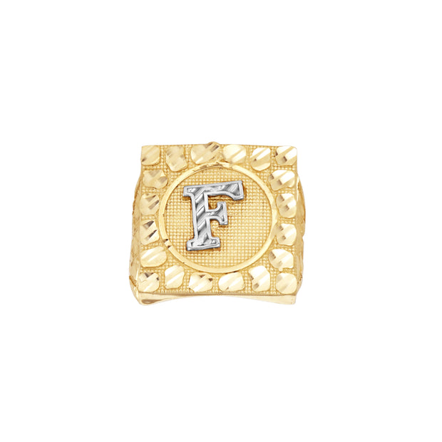 10kt Two-Tone Gold Unisex Initial Alphabet F Nugget Ring