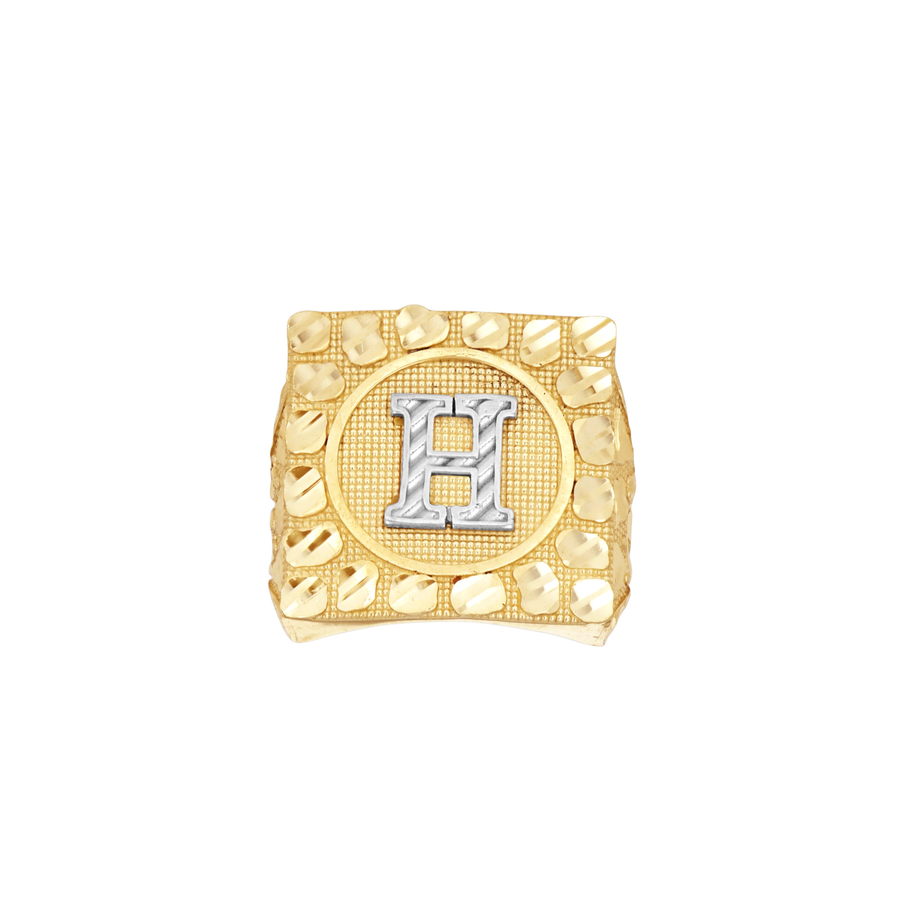 10kt Two-Tone Gold Unisex Initial Alphabet H Nugget Ring