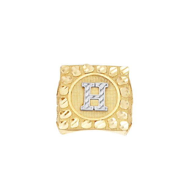 10kt Two-Tone Gold Unisex Initial Alphabet H Nugget Ring
