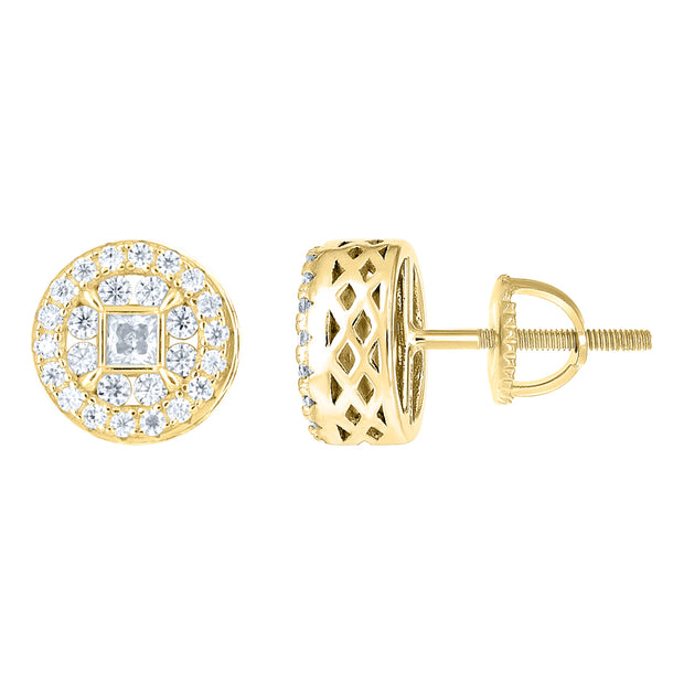 925 Sterling Silver Yellow-Tone Womens Round Princess-cut 0.59ct, 0.20ct Moissanite Round Fashion Stud Earrings