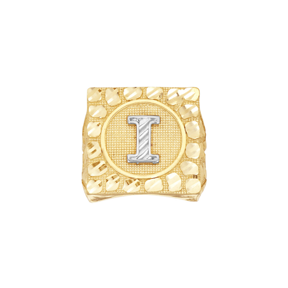 10kt Two-Tone Gold Unisex Initial Alphabet I Nugget Ring
