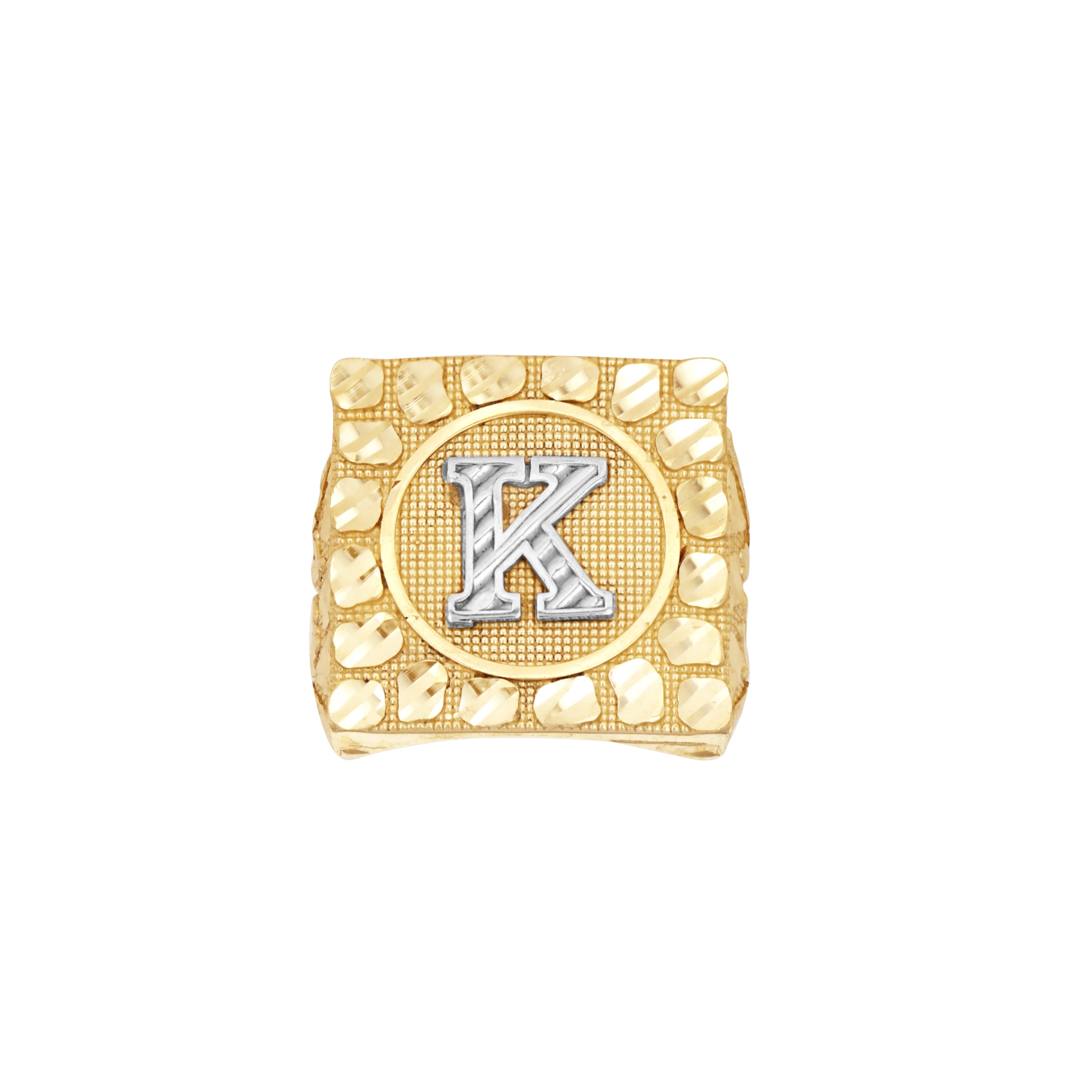 10kt Two-Tone Gold Unisex Initial Alphabet K Nugget Ring