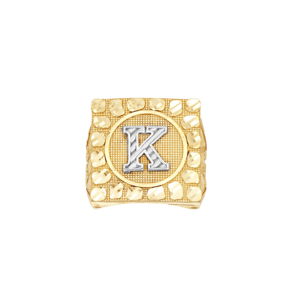 10kt Two-Tone Gold Unisex Initial Alphabet K Nugget Ring