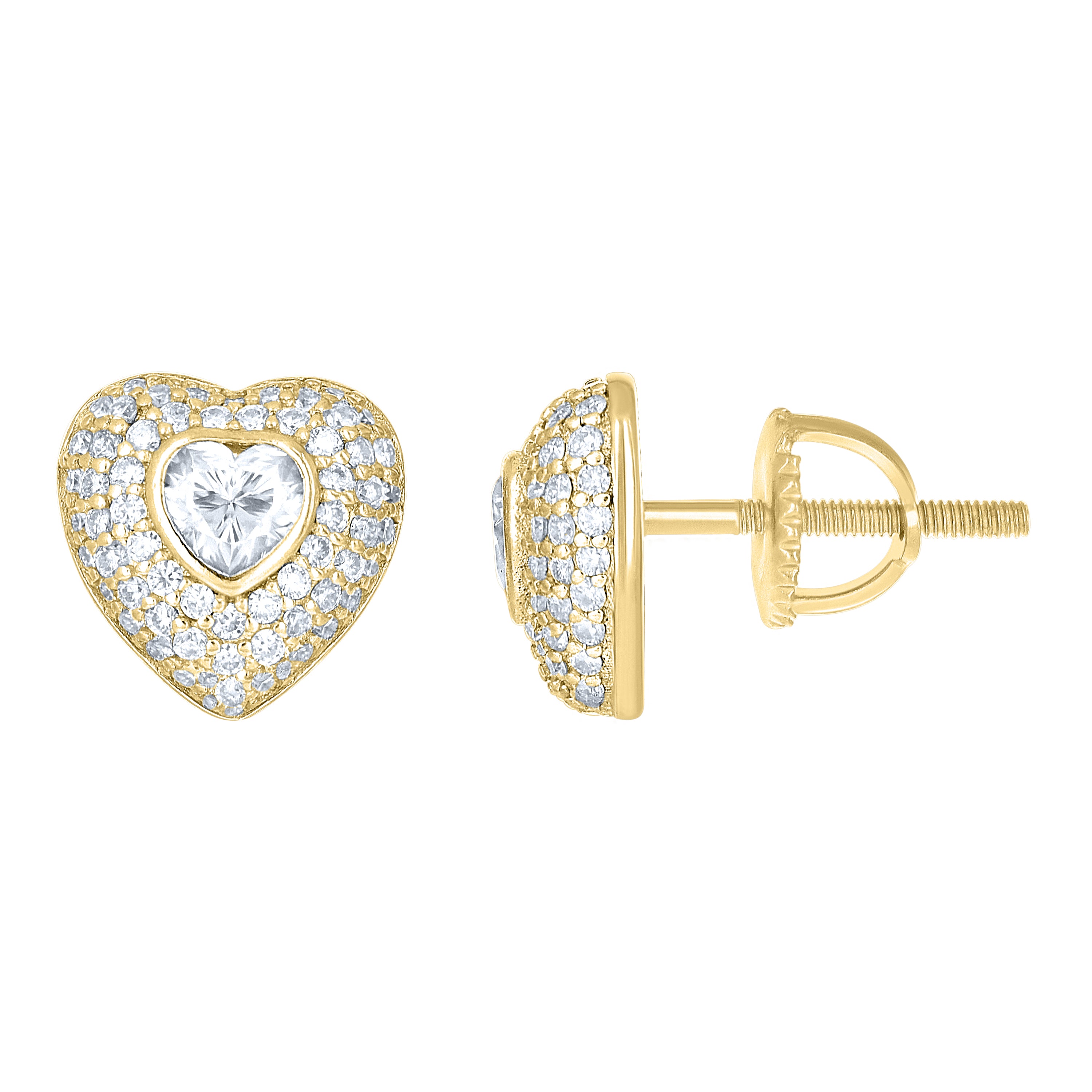 925 Sterling Silver Yellow-Tone Womens Round Heart 0.10ct, 0.62ct Moissanite Heart Stud Earrings