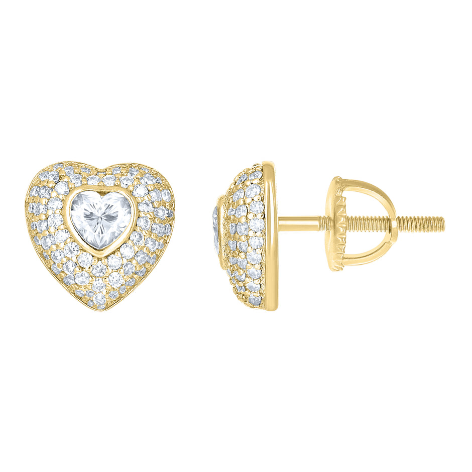 925 Sterling Silver Yellow-Tone Womens Round Heart 0.10ct, 0.62ct Moissanite Heart Stud Earrings