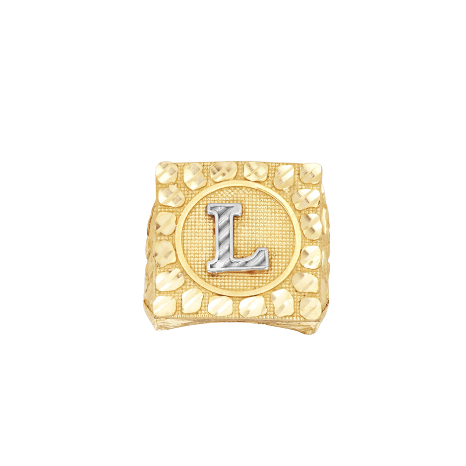 10kt Two-Tone Gold Unisex Initial Alphabet L Nugget Ring