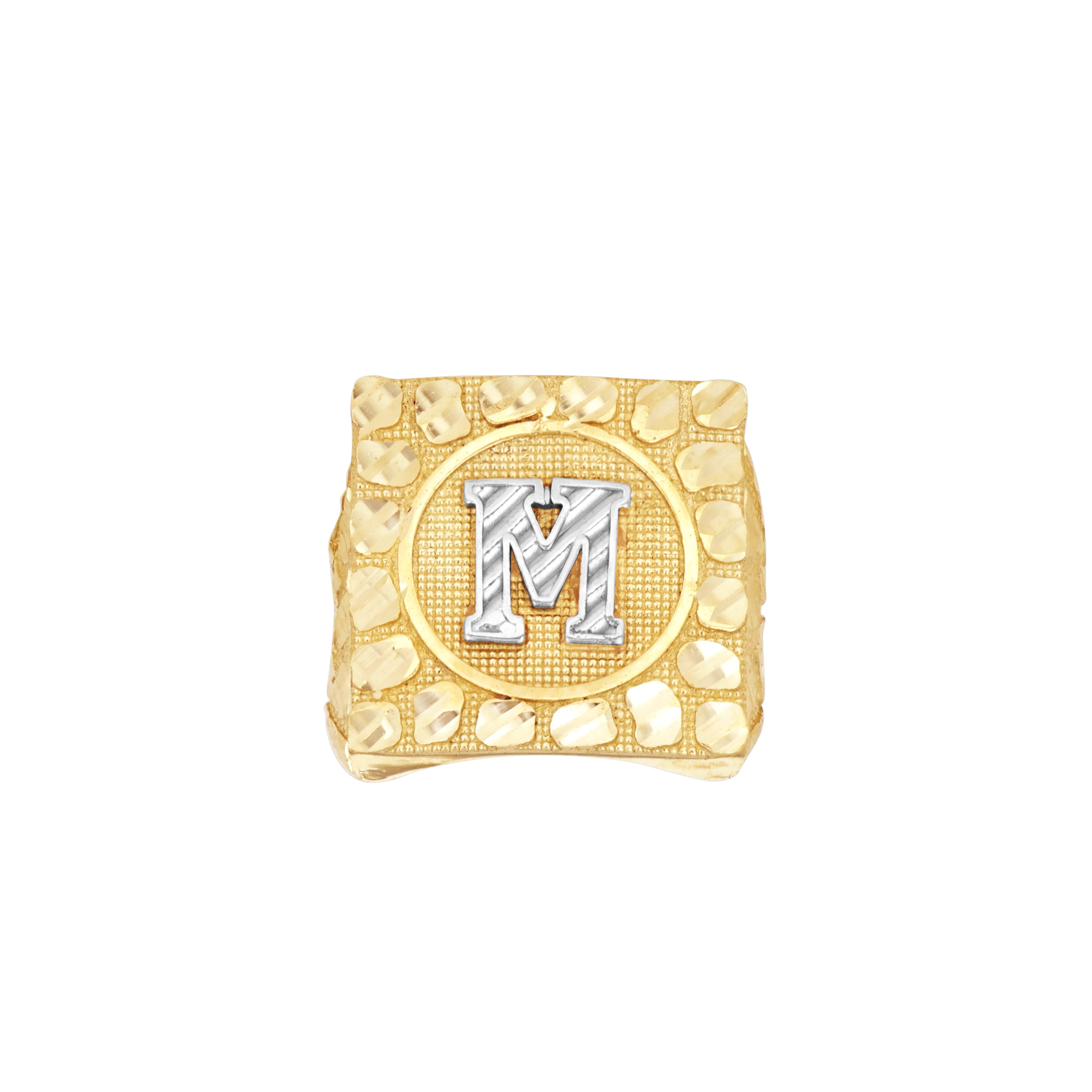 10kt Two-Tone Gold Unisex Initial Alphabet M Nugget Ring