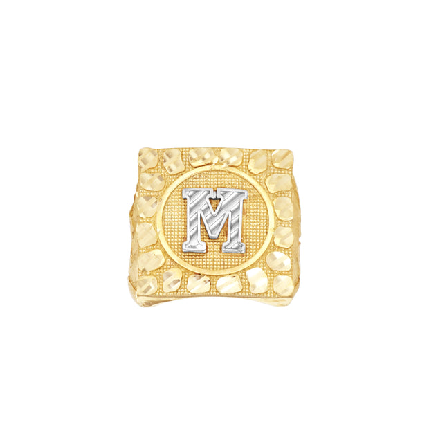 10kt Two-Tone Gold Unisex Initial Alphabet M Nugget Ring