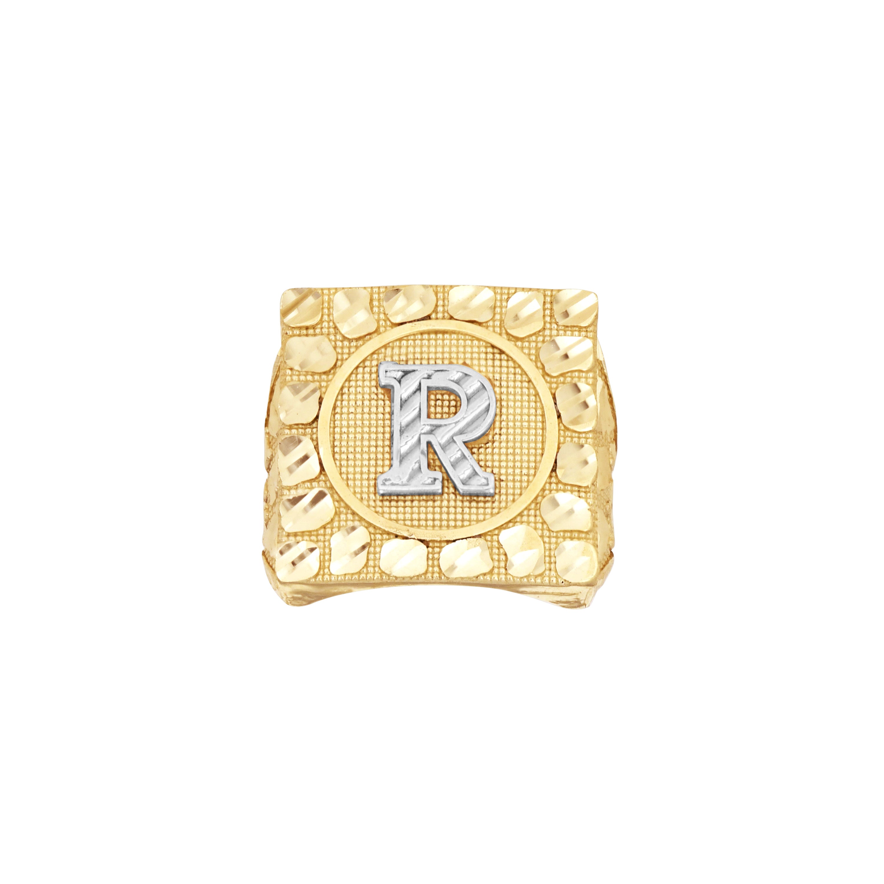 10kt Two-Tone Gold Unisex Initial Alphabet R Nugget Ring