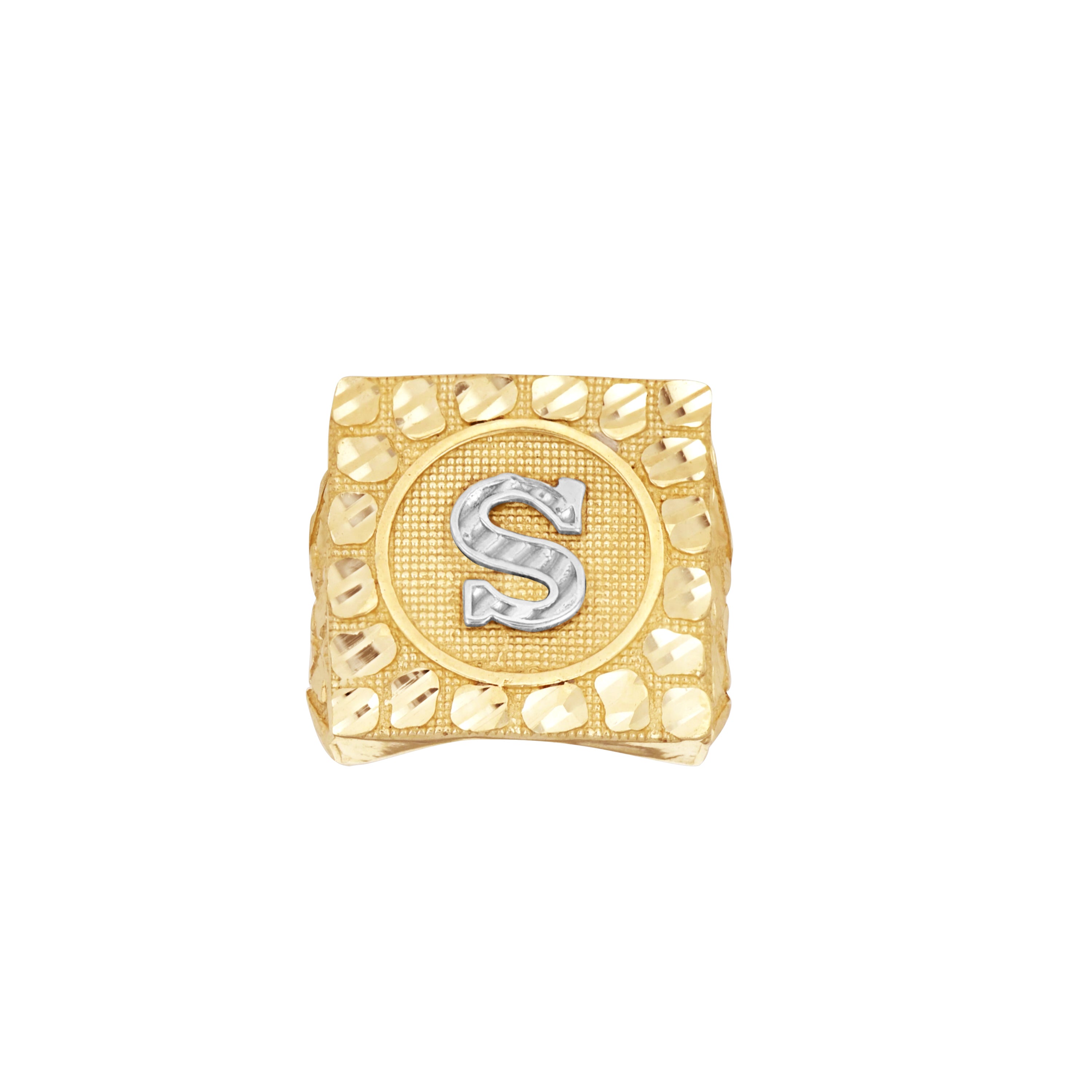 10kt Two-Tone Gold Unisex Initial Alphabet S Nugget Ring