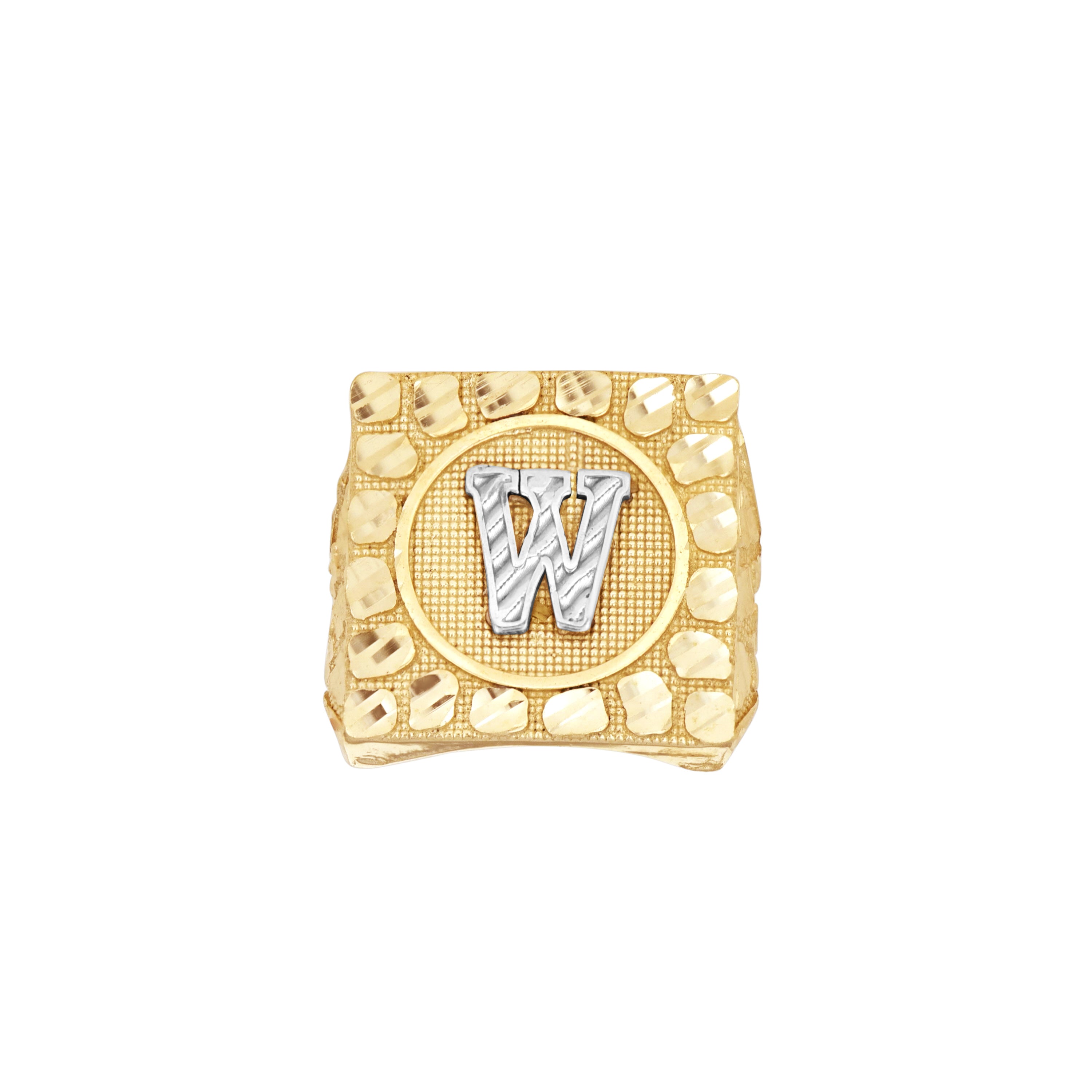 10kt Two-Tone Gold Unisex Initial Alphabet W Nugget Ring