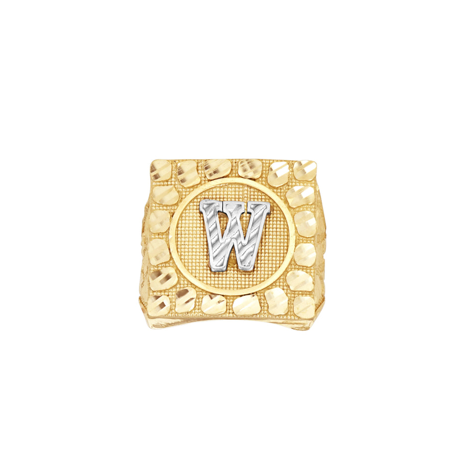 10kt Two-Tone Gold Unisex Initial Alphabet W Nugget Ring