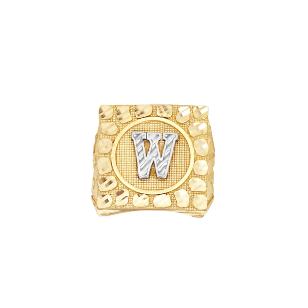 10kt Two-Tone Gold Unisex Initial Alphabet W Nugget Ring
