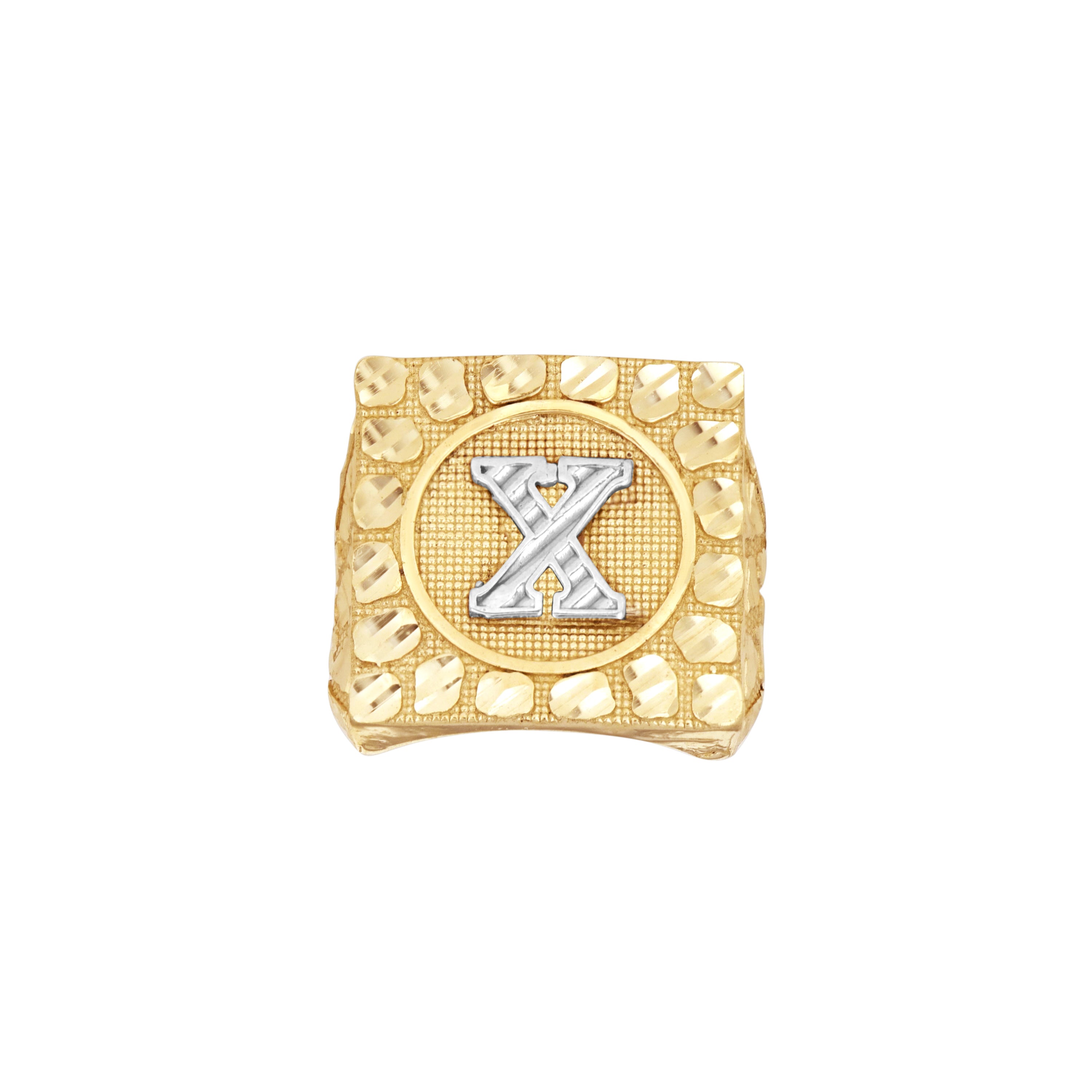 10kt Two-Tone Gold Unisex Initial Alphabet X Nugget Ring