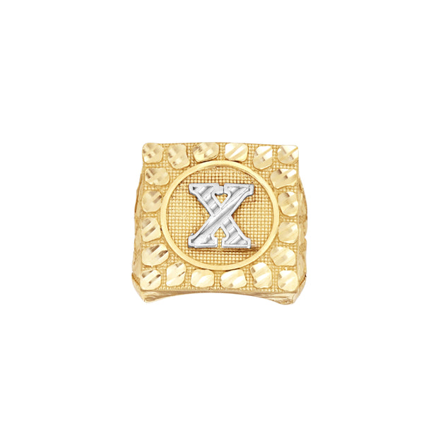 10kt Two-Tone Gold Unisex Initial Alphabet X Nugget Ring