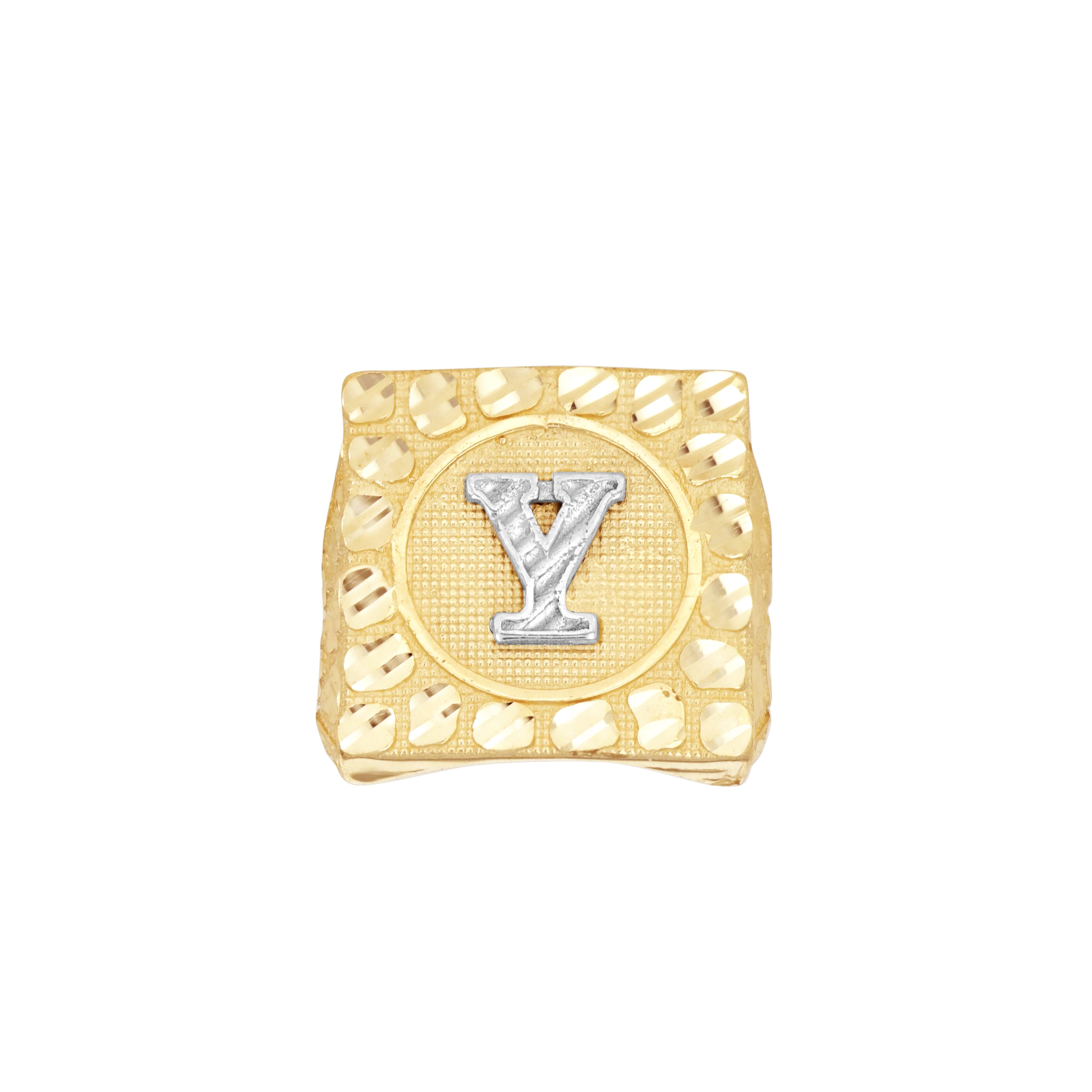 10kt Two-Tone Gold Unisex Initial Alphabet Y Nugget Ring
