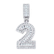 925 Sterling Silver Unisex Round Princess-cut/Baguette Cubic-Zirconia Initial Number 2 Pendant