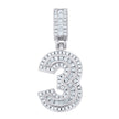925 Sterling Silver Unisex Round Princess-cut/Baguette Cubic-Zirconia Initial Number 3 Pendant