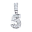 925 Sterling Silver Unisex Round Princess-cut/Baguette Cubic-Zirconia Initial Number 5 Pendant