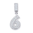 925 Sterling Silver Unisex Round Princess-cut/Baguette Cubic-Zirconia Initial Number 6 Pendant