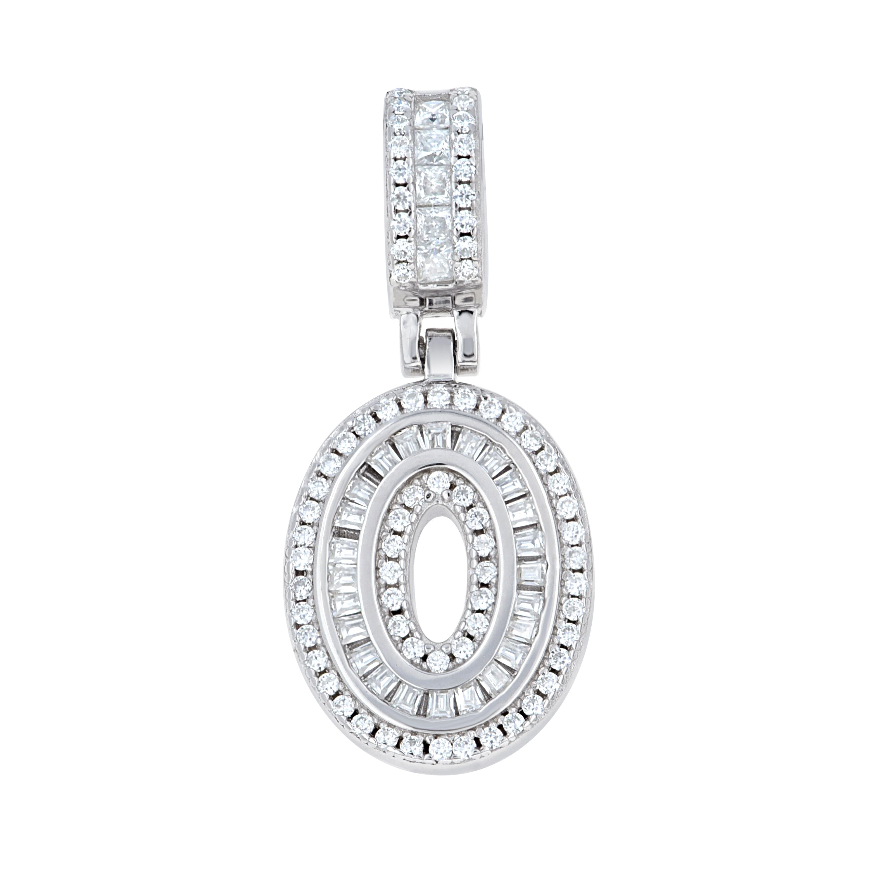 925 Sterling Silver Round Baguette 0.37ct, 0.56ct Moissanite Initial Number 0 Charm Pendant