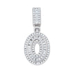 925 Sterling Silver Round Baguette 0.37ct, 0.56ct Moissanite Initial Number 0 Charm Pendant