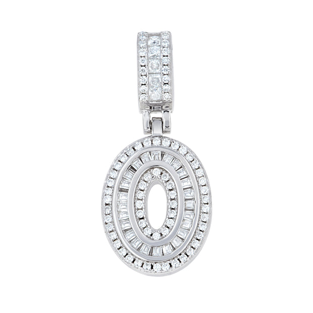 925 Sterling Silver Round Baguette 0.37ct, 0.56ct Moissanite Initial Number 0 Charm Pendant
