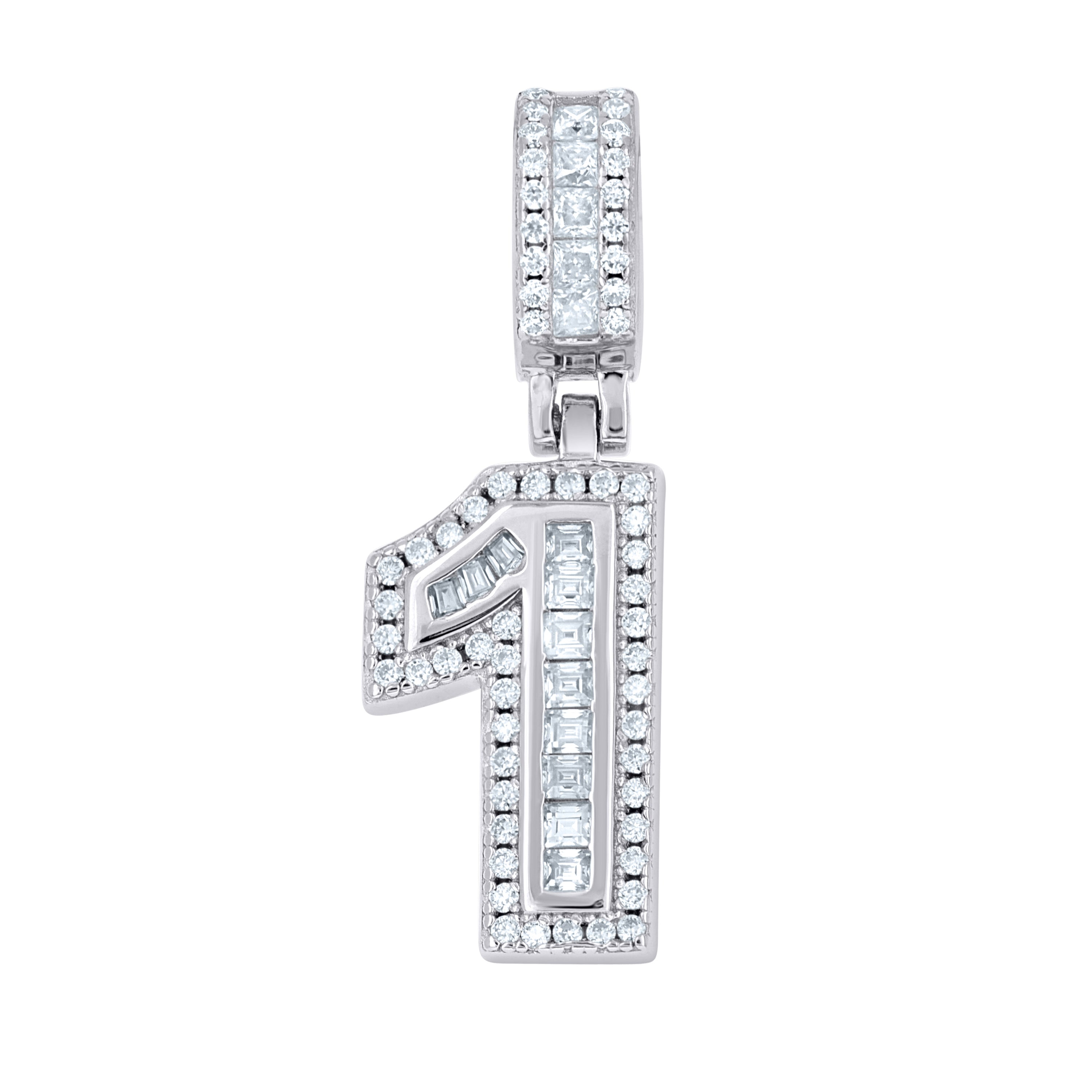 925 Sterling Silver Round Baguette 0.30ct, 0.56ct Moissanite Initial Number 1 Charm Pendant