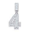 925 Sterling Silver Round Baguette 0.35ct, 0.67ct Moissanite Initial Number 4 Charm Pendant