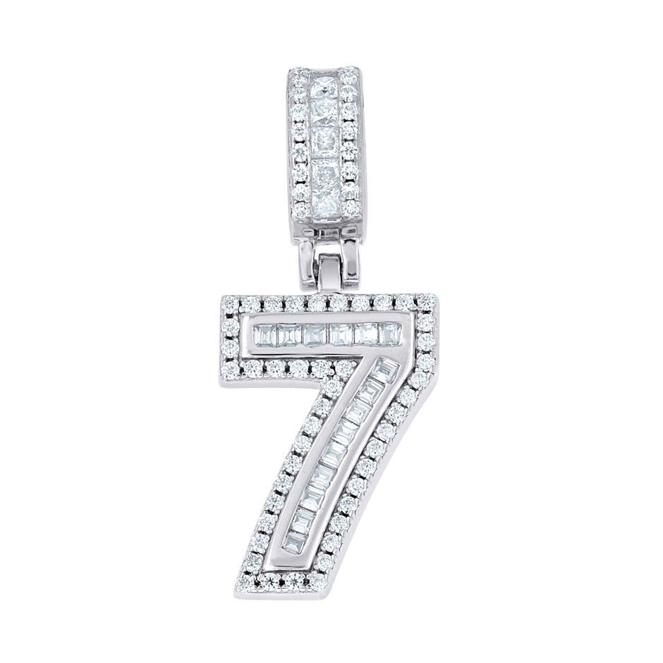 925 Sterling Silver Round Baguette 0.33ct, 0.64ct Moissanite Initial Number 7 Charm Pendant