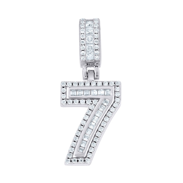 925 Sterling Silver Round Baguette 0.33ct, 0.64ct Moissanite Initial Number 7 Charm Pendant