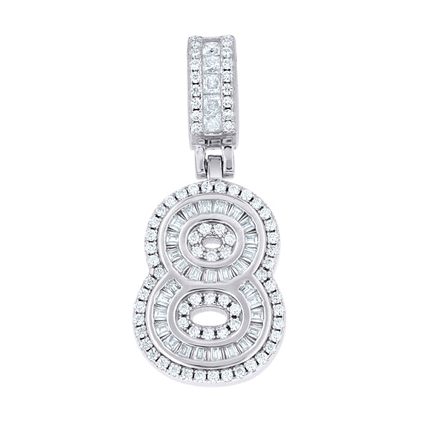 925 Sterling Silver Round Baguette 0.40ct, 0.63ct Moissanite Initial Number 8 Charm Pendant