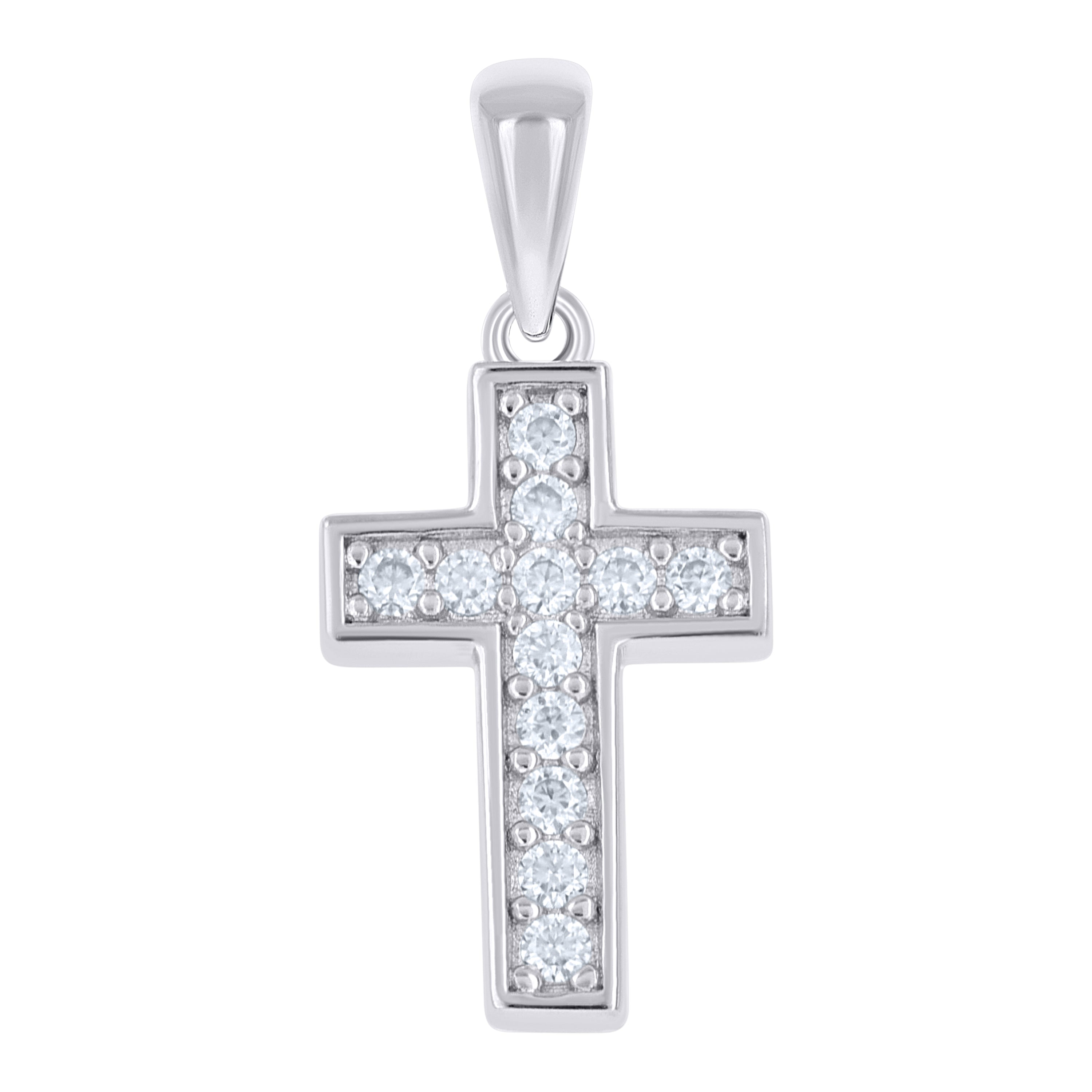 925 Sterling Silver Womens 0.15ct Moissanite Cross Religious Pendant