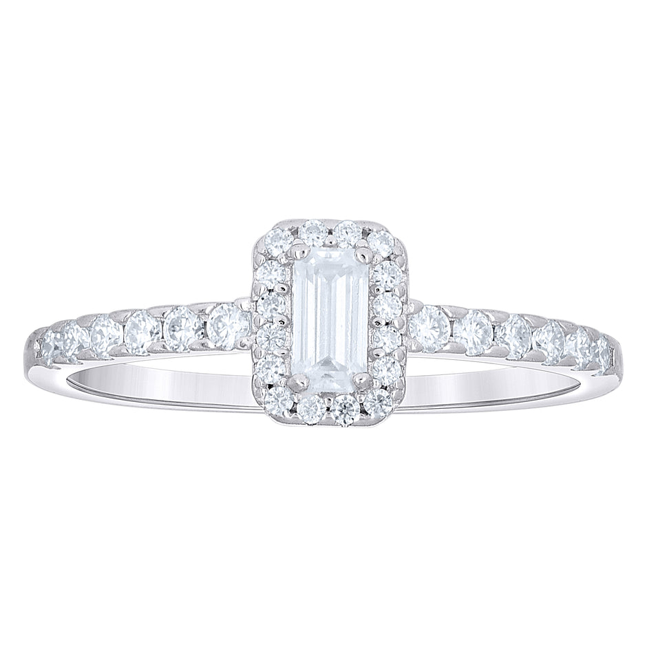 925 Sterling Silver Womens Round Baguette 0.30ct, 0.26 Moissanite Engagement Ring Size 8 - SLV-145197