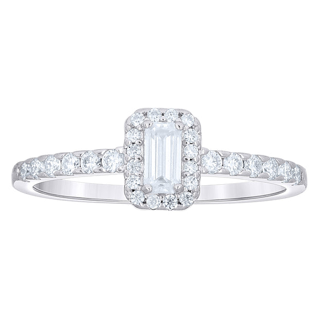 925 Sterling Silver Womens Round Baguette 0.30ct, 0.26 Moissanite Engagement Ring Size 8 - SLV-145197