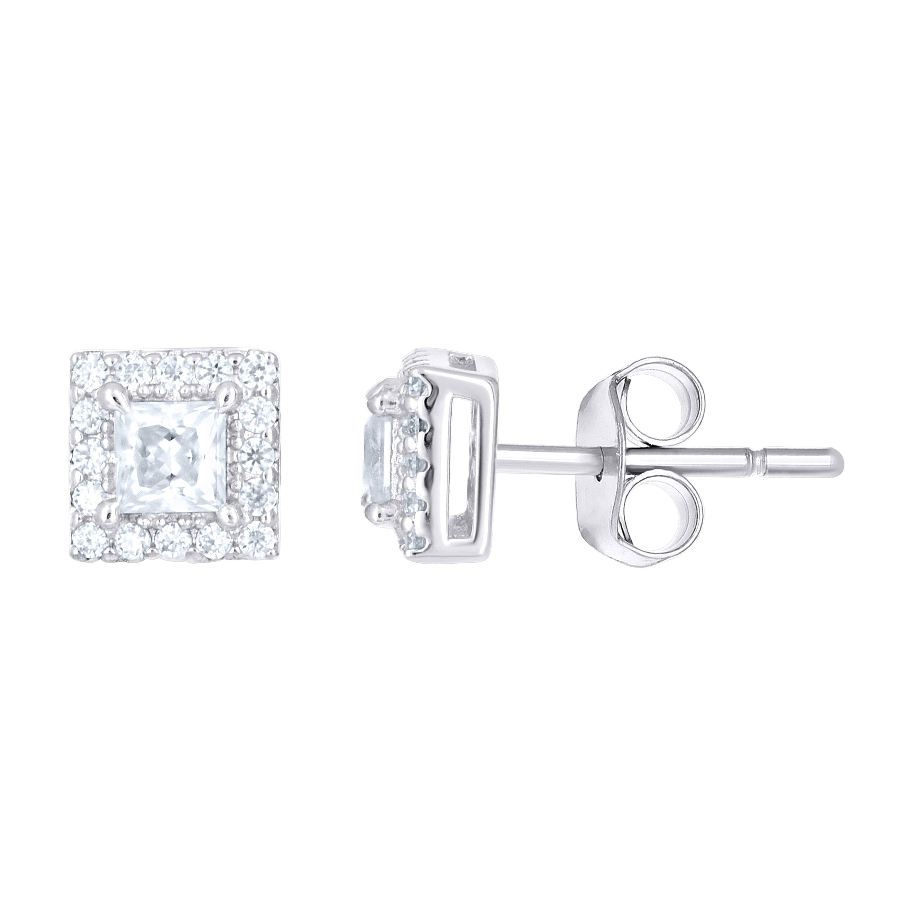 925 Sterling Silver Unisex Round Princess-cut 0.16ct, 0.62ct Moissanite Square Stud Earrings